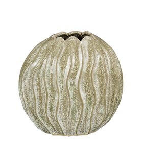 Narrow Wavy Ribbed Green Vase