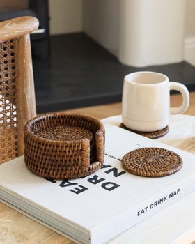 Marbury Brown Round Rattan Coasters