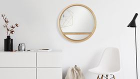 Spiegel Holzrahmen Rund mit Ablage 60 cm Natur