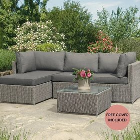 Ashdown Garden Rattan L Shaped Sofa Set in Grey with Cover