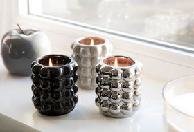 Poundland: Spring 2020 Homewares Range: Ceramic Candles £1 Poundland, Silver/Black/Grey
