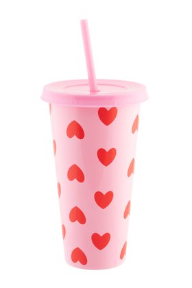 Valentines Pink Cup with Straw