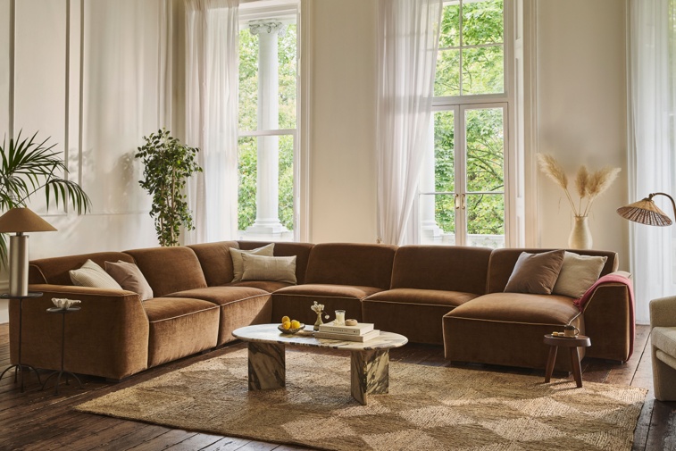 Dalston U Shaped Modular Sofa In Vintage Velvet Cinnamon