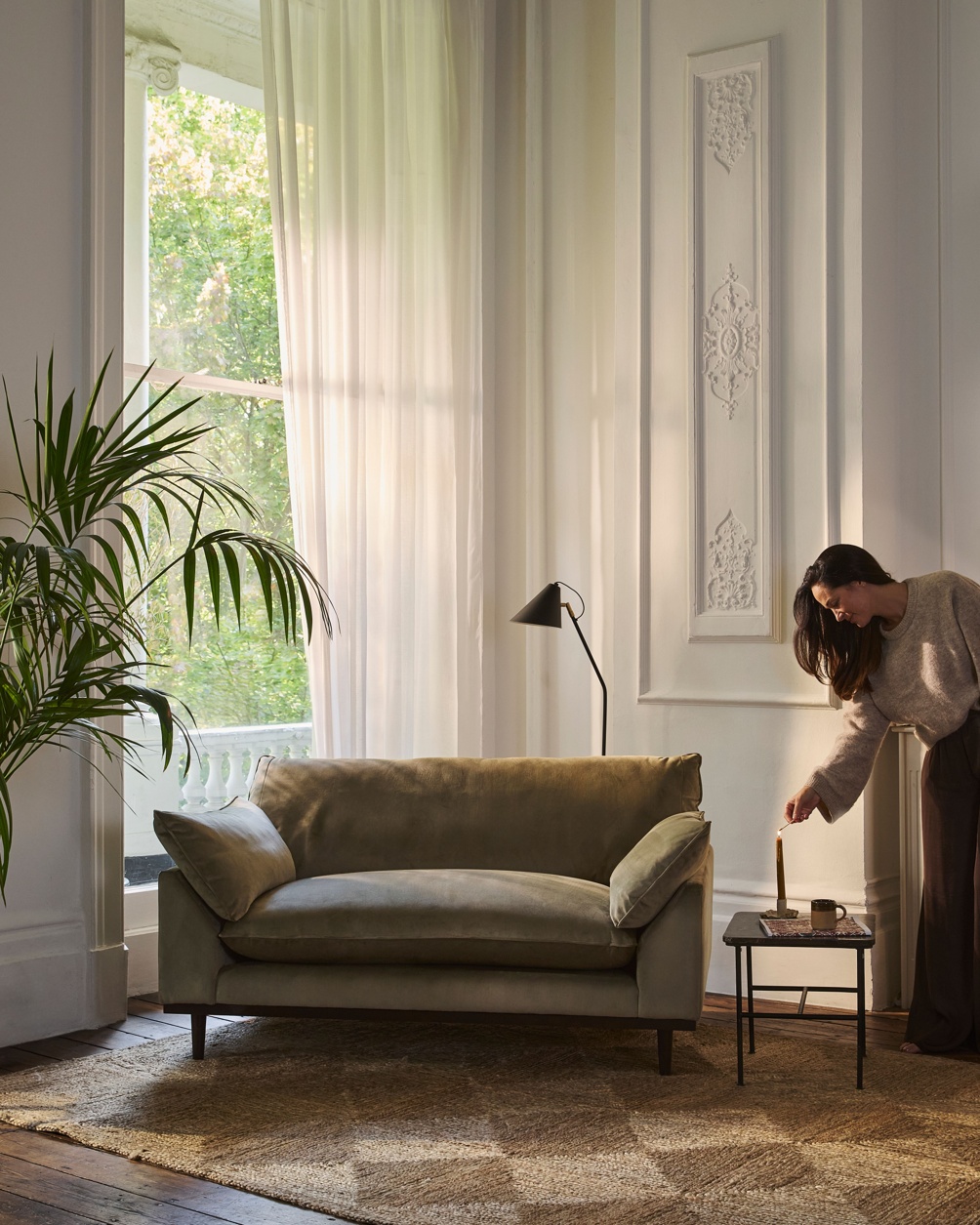 Soho Loveseat Stain Resistant Cotton Velvet in Moleskin