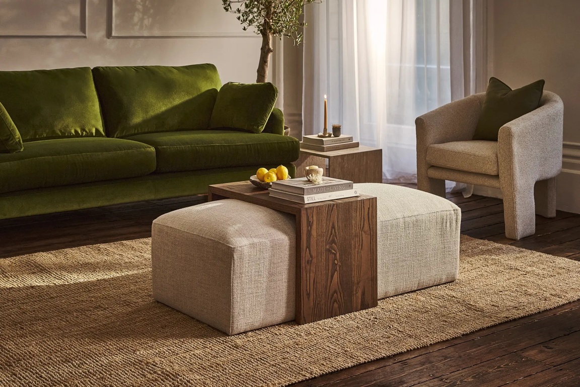 London Bridge Footstool In Tweed Atmosphere