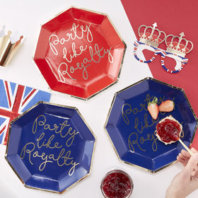 RO 409   Red & Blue Party Like Royalty Paper Plate