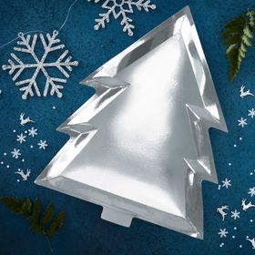 Ginger Ray Silver Foiled Christmas Tree Shaped Paper Plate - Silver Christmas