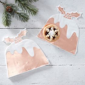 Ginger Ray Rose Gold Christmas Pudding Shaped Paper Napkins