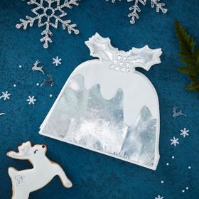 Ginger Ray Silver Foiled Christmas Pudding Paper Napkins - Silver Christmas