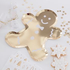 Ginger Ray Gold Gingerbread Shaped Christmas Paper Plates