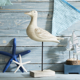 Large Distressed Wooden Seagull On Plinth