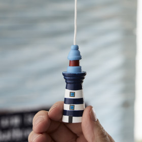 Painted Wooden Lighthouse Light Pull - Red Band