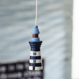 Painted Wooden Lighthouse Light Pull - Red Band