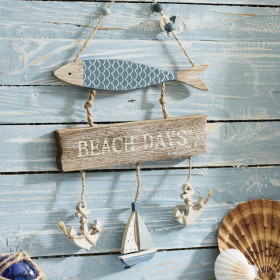 Nautical Wooden Driftwood & Fish Hanger W/ Boat & Anchors