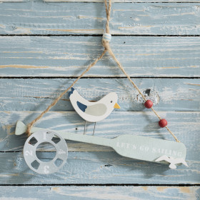 "Let's Go Sailing" Painted Wooden Seagull On Oar Hanger