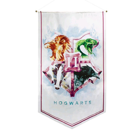 Harry Potter Hogwarts Houses Watercolour Satin Banner