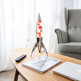 Lavalampe Rocket – Silber · Rote Lava · Retro · 45 cm | Fisura · Tischlampe