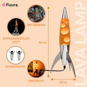 Lavalampe Rocket – Silber · Rote Lava · Retro · 45 cm | Fisura · Tischlampe