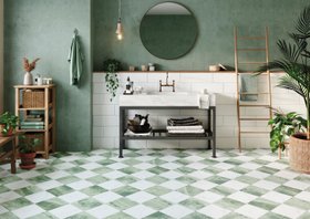 Tile Mountain Marble Chess Effect Green & White Matt Porcelain Tile