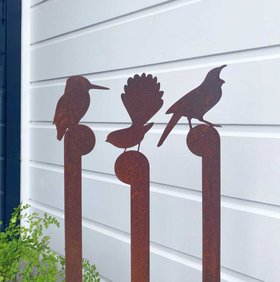 kingfisher, tui & fantail garden stakes | corten | set of 3