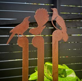 kereru, fantail & tui garden stakes | corten | set of 3 | regular