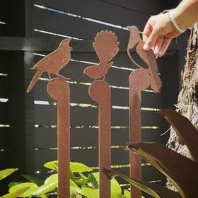 kereru, fantail & tui garden stakes | corten | set of 3 | regular