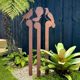 kereru, fantail + tui garden art | set of 3 | corten | large