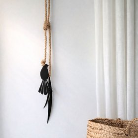 fantail & fine flax wall hanging | black w natural rope
