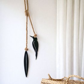kingfisher & fine flax wall hanging | black w natural rope