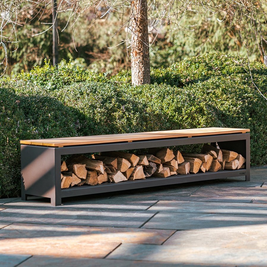 Große Gartenbank LOGG 200cm anthrazit mit Holzlager