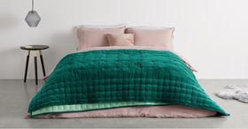 Syrah 100% Cotton Velvet Bedspread. 225x220cm, Storm Green