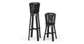 Halina Set of 2 Planters with Stands, Black Rattan