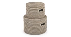 Hadid Set of 2 Hand Woven Rattan Storage Baskets, Grey