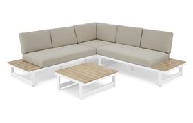 Topa Garden Corner Lounge Set, Acacia Wood and White