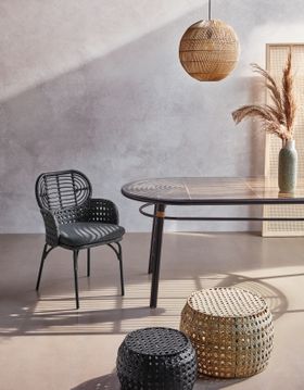 Aakko Set of 2 Poly Rattan Decorative Stools, Natural