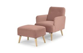 Elvi Accent Armchair & Footstool, Vintage Pink Velvet