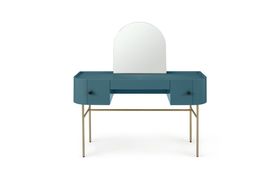 Tandy Dressing Table, Teal Blue with Gloss Black Handles & Brass Legs