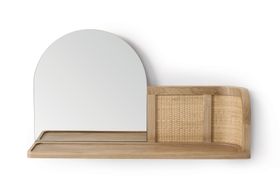 Liana Arch Mirror with Shelf, Ash & Rattan
