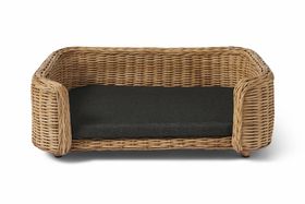 Akila Rectangle Dog Bed, S/M, Natural Rattan & Grey
