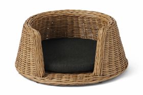 Akila Round Dog Bed, Small, Natural Rattan & Grey