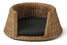 Akila Round Dog Bed, Medium, Natural Rattan & Grey