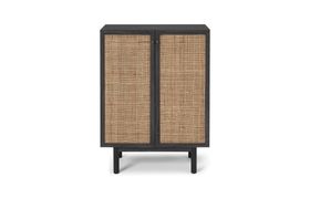 Pavia Compact Highboard, Natural Rattan & Black Wood Effect