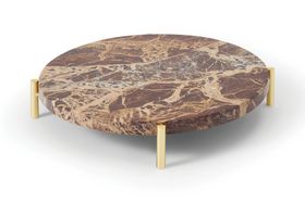Alska Round Serving Board, Natural Brown Levanto Marble & Brass