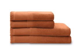 Eren Set of 4 Waffle Border Towels, Burnt Orange