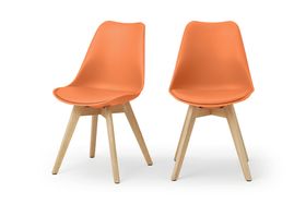 Deon Set of 2 Dining Chairs, Tangerine Orange with Oak Stain Legs