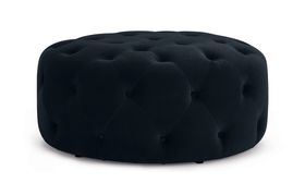 Hampton Large Round Pouffe, Moonlight Blue Recycled Velvet