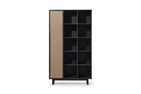 Pavia Wide Shelving Unit, Natural Rattan & Black Wood Effect