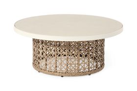 Rhonda Garden Round Coffee Table, Natural Stone & Polyweave