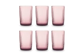 Bitz Kusintha Set of 6 Ribbed Tumblers, 280 ml, Pink Recycled Glass