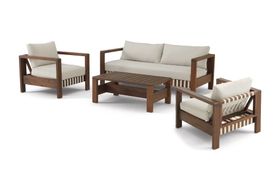 Zambra Garden Lounge Set, Dark Acacia Wood & Natural White